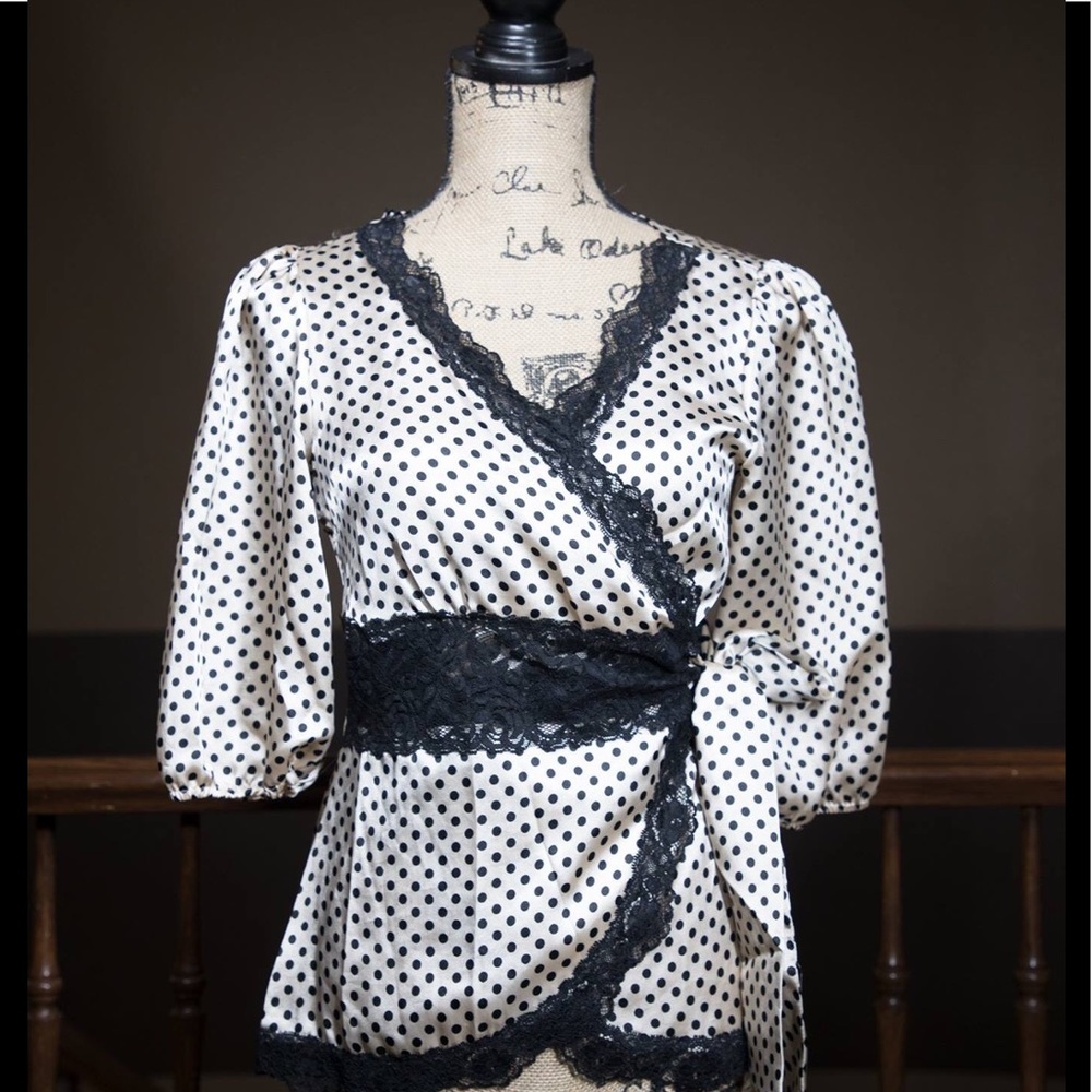 Charlotte Russe Wrap Lace and Polka Dot Blouse